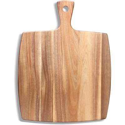 Large Acacia Wood Cutting Board with Handle, Rustic Farmhouse Charcuterie Serving Board for Kitchen Prep & Display