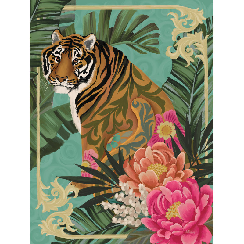 Impression de tigre floral sur toile par Cat Thurman Designs, H 18 po x l 12 po