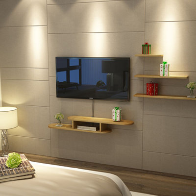 Étagère murale flottante asymétrique en bois massif clair naturel pour chambre, salle de bain, cuisine, salon