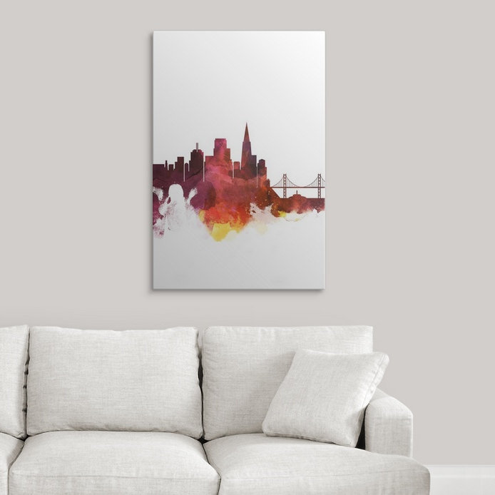 « san francisco aquarelle cityscape », impression, H 26 po x l 20 po x P 1 po, Cadre noir