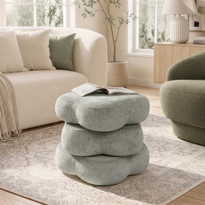 Alex Fully Assembled 3-Tier Cloud-Shape Ottoman, Top 2 Tiers 360° Swivel Independent, Plush Chenille Upholstered Footstool