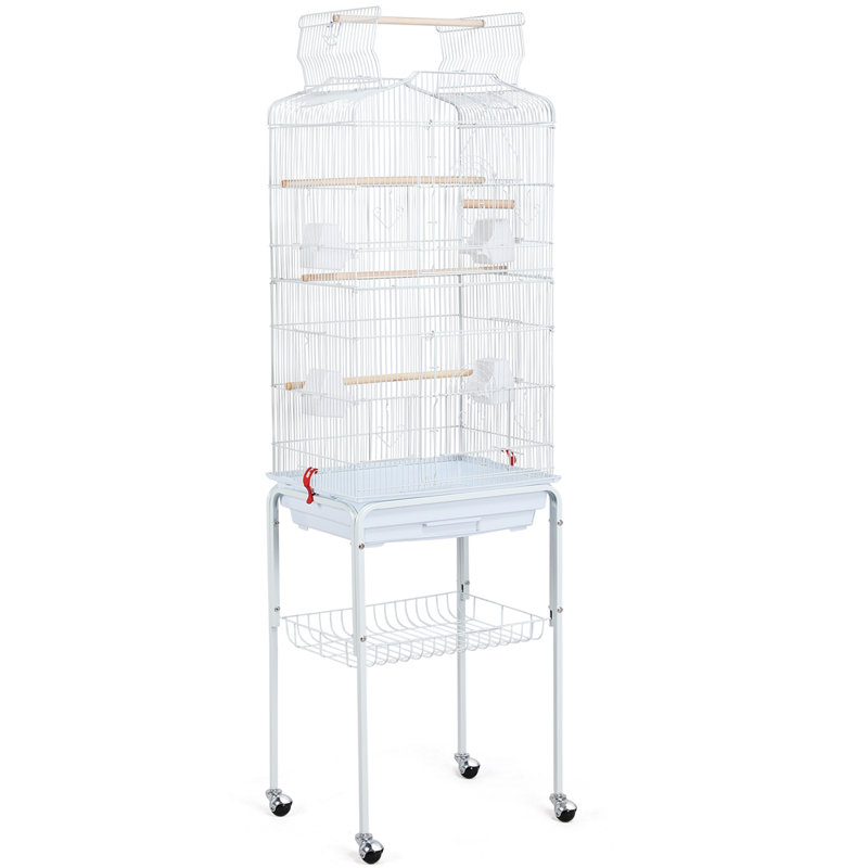 Color 35cm Steel Play Top Floor Bird Cage with Wheels, White 