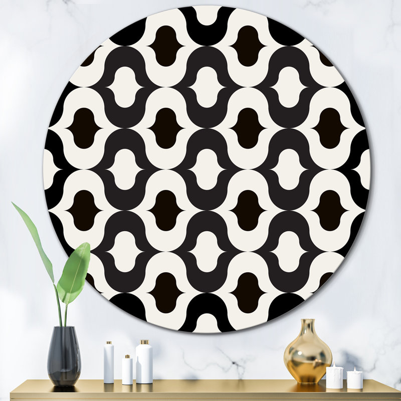«Black and White Retro Geometrics», art mural à motif de cercle en métal, H 29 po x l 29 po
