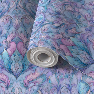Peel and Stick PVC Wallpaper, Removable Self-Adhesive Wall Covering With Dreamy Silver Turquoise Print, Waterproof for Home Decor - Roll