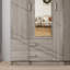 Élégante armoire à miroir à trois portes grise avec tablettes soigneusement configurées