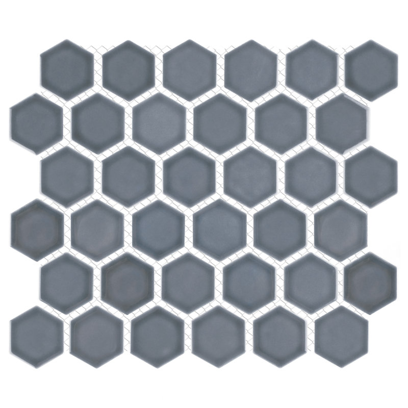 Hudson Due 2" x 2" Hex Porcelain Mosaic Wall & Floor Tile, Imperial Gray