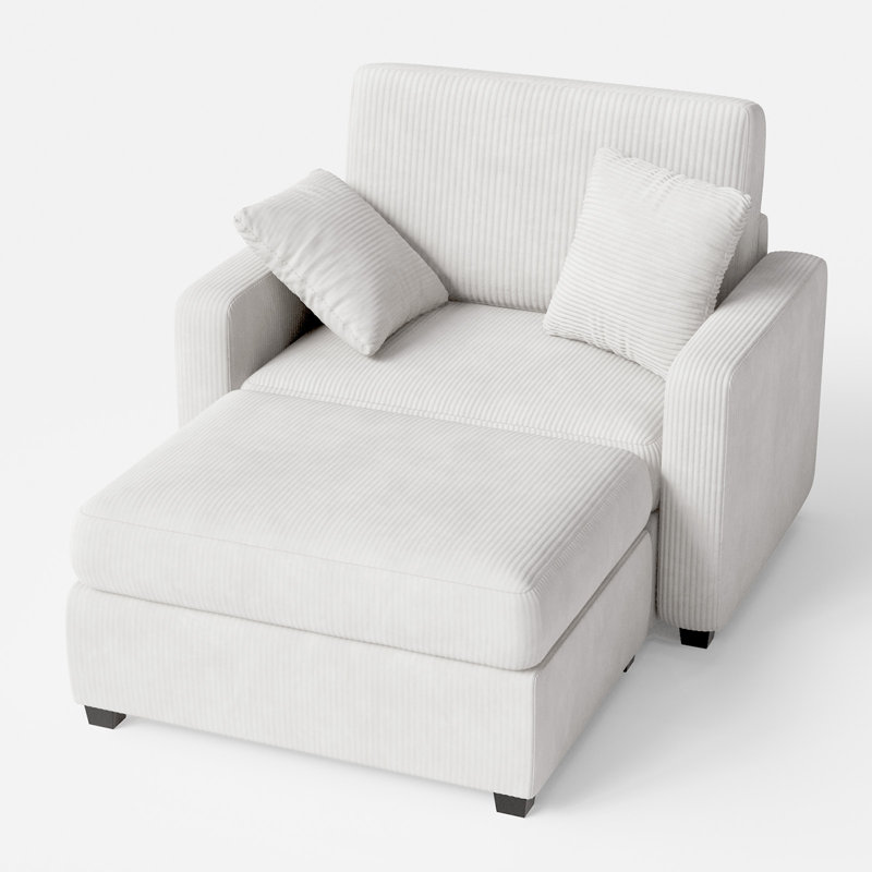 41‘’W Corduroy Chaise Lounge Sofa Upholstered Oversized Chair with Ottoman, White