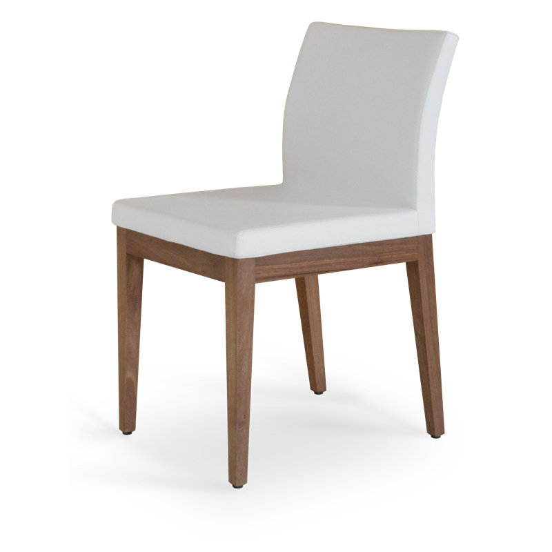 Aria Wood Dining Chair, Leatherette - White, American Walnut