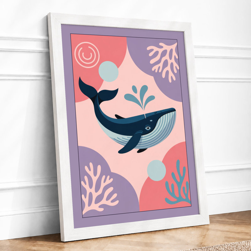 Whale in Depth Coastal - Framed Print, A4 - 29.7 x 21.0 cm, White