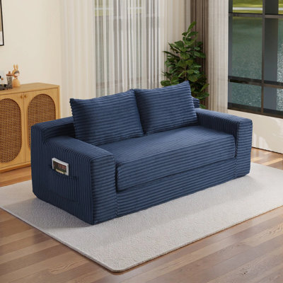 73" Convertible 2-in-1 Loveseat Sofa, Sleeper Sofa Bed With Memory Foam & Floor 2-seater Couch, Comfy Corduroy Deep Seat Couch For Living Room, Apartments, Office