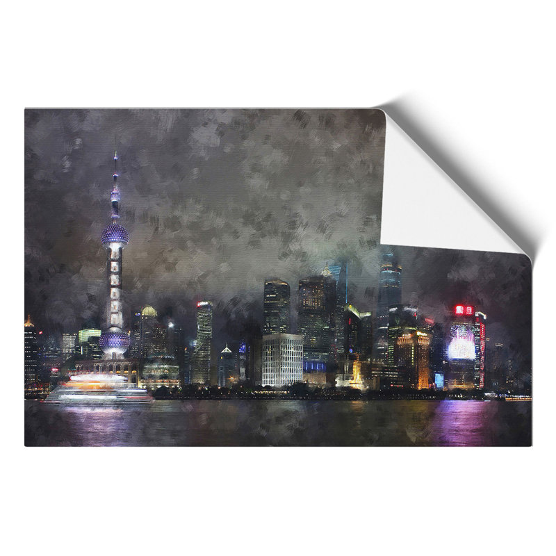 Shanghai Skyline Painting - Frameless Print, 21cm H x 30cm W x 0.1cm D