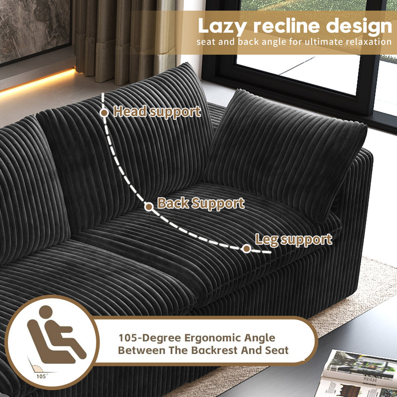 Canapé modulaire LoveSeat Cloud, canapé en velours côtelé, ensemble 2 pièces sans assemblage requis