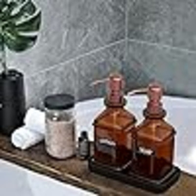 Distributeur de savon - Paquet de 2, distributeurs de savon à main en verre épais de conception antique avec plateau robuste; Pompe 304 en acier inoxydable noir antirouille 304, 12 pièces, pour cuisine, salle de bain - cuivre brossé
