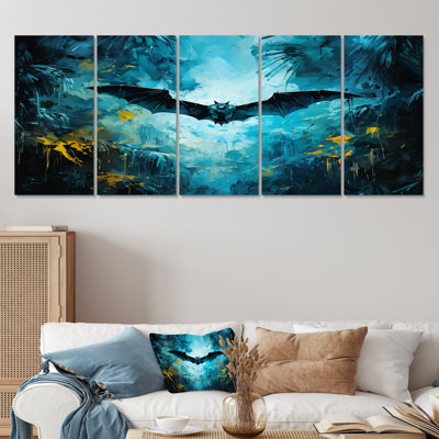 «Blue Watercolor Night Bat Charm II - Bat», art mural 5 pièces