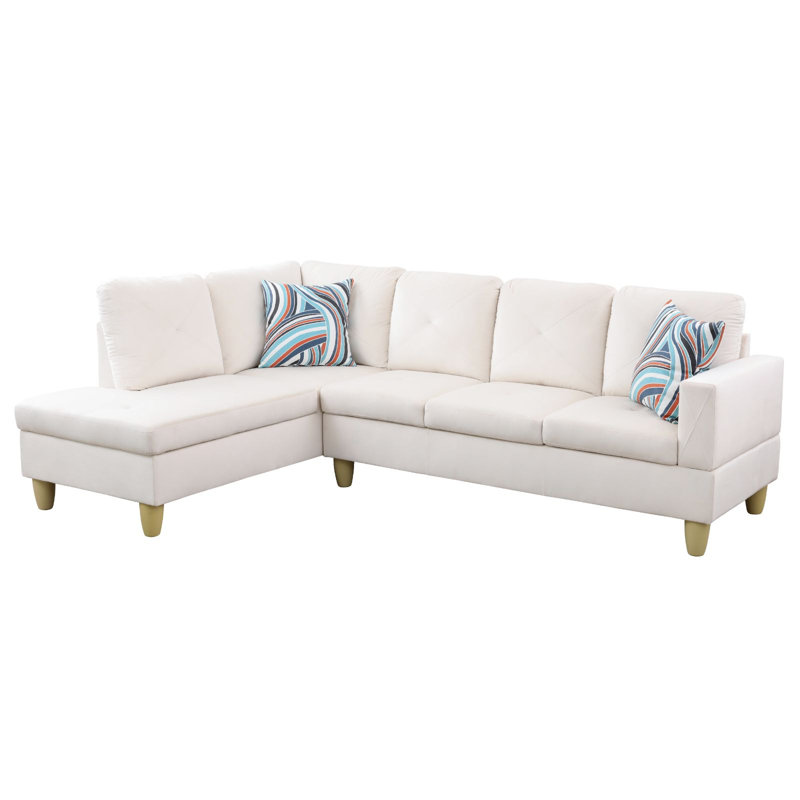 Upholstered L-Shaped Sectional, Off White Velvet, Left Hand Facing