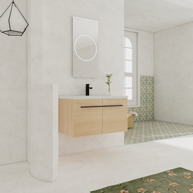 Ensemble de meuble-lavabo en chêne 36 po avec lavabo de comptoir en résine et armoire 2 portes Oak | Idée de cadeau