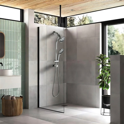 7-spray Handheld Showerhead And 5 Inch Rain Shower, 26" Adjustable Slide Bar, 1.8gpm Dual Flow, Installation, Black Abs Stainless Steel, Angle-adjustable Alloy Head, 7 Spray Patterns Shower & , ,