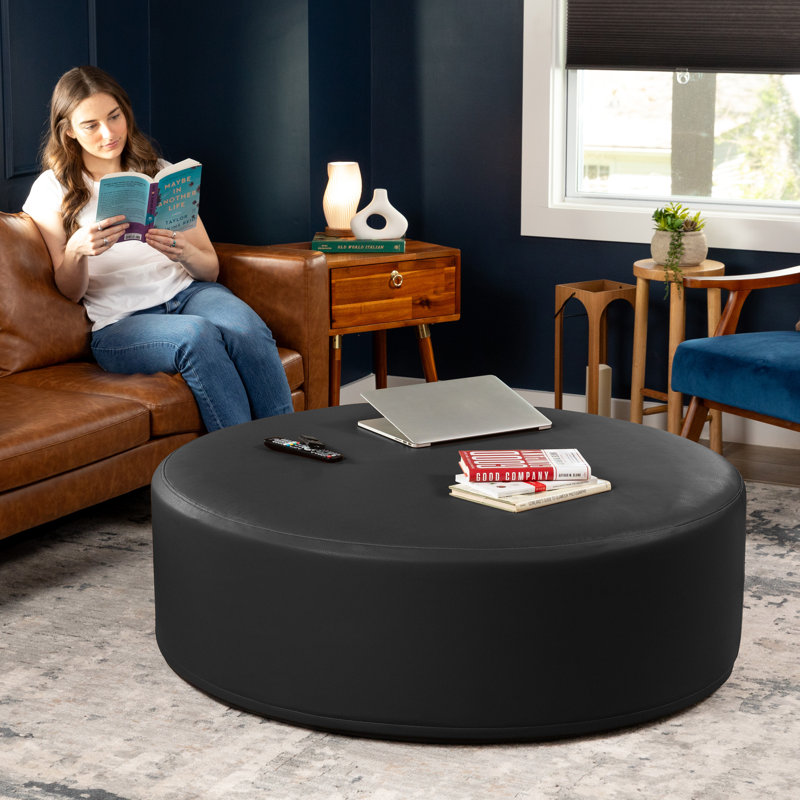 Repose-pieds rond rond et surdimensionné de 44 po Latitude Run® Candler, Noir, noir, noir, noir