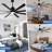 72" Black Industrial Windmill Large Ceiling Fan with LED Light and Remote Control 6-speed Reversible DC Motor
