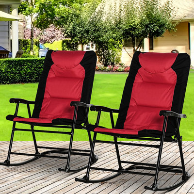 Outdoor Furniture 2 - Chaises berçantes pliantes rouges pour les porches, le camping, l'assemblage rapide des balcons, la chaise de patio rembourrée en tissu 2 pièces pour la détente à l'extérieur, le coussin moelleux du balcon, l'écurie