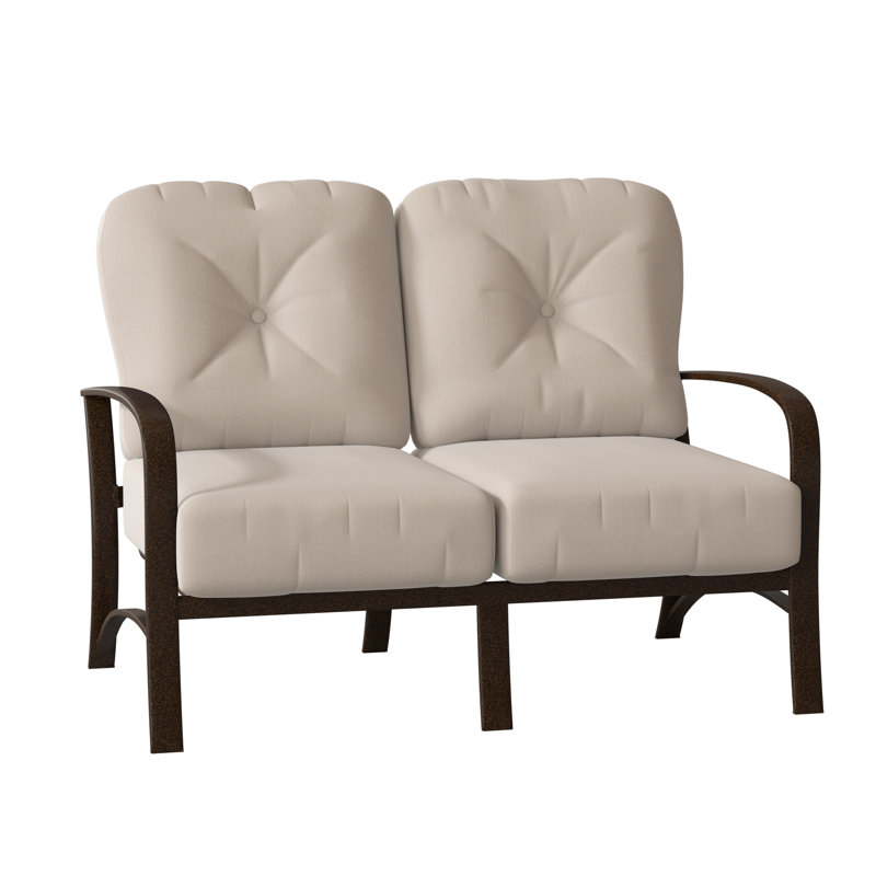 Causeuse Fremont, Blanc patiné, Lin beige antique Sunbrella®