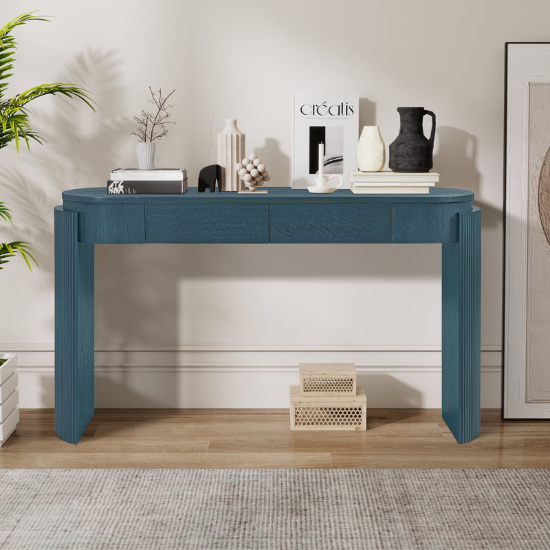 Console élégante avec 2 tiroirs et une conception cannelée pour le vestibule du vestibule, Marine