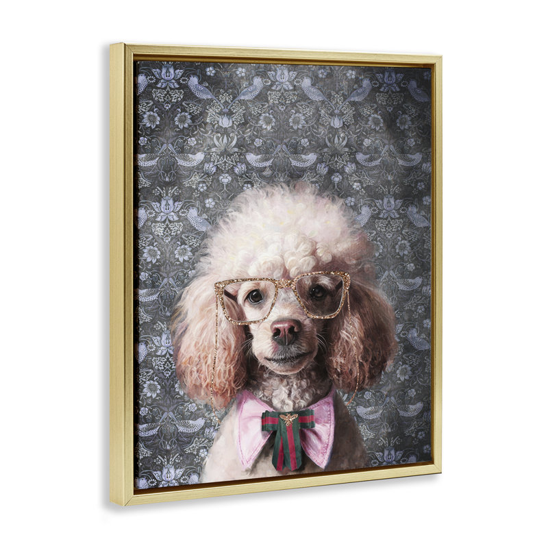  «Glam Poodle on Florals», art mural sur toile flottante par Svetlana Aleynikova, H 21 po x l 17 po