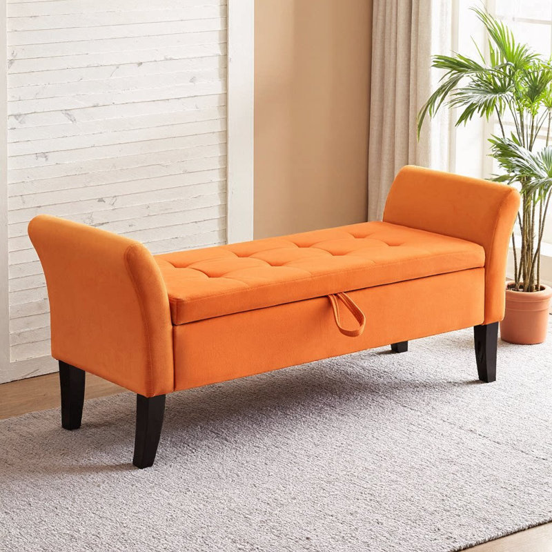 Banc de lit avec velours de rangement, Orange