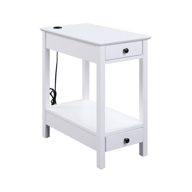 Table d'appoint blanche avec rangement - 2 tiroirs et 1 compartiment ouvert