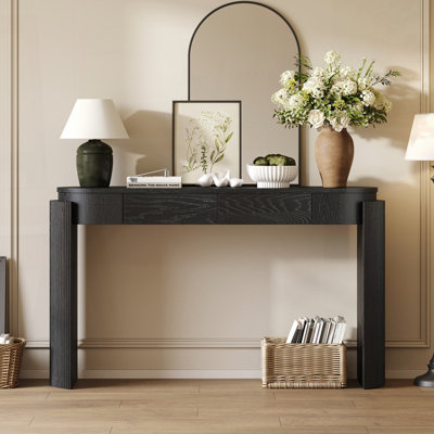 Console en bois naturel avec motif cannelé