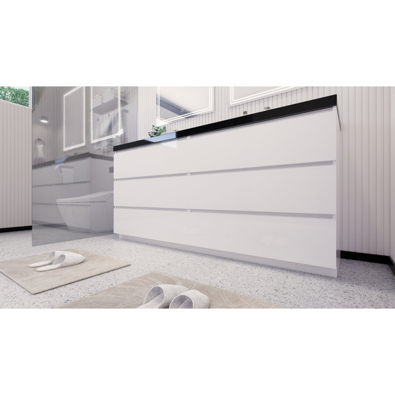 Santrice 70.8'' Double Bathroom Vanity with Acrylic Top, Hight Gloss White