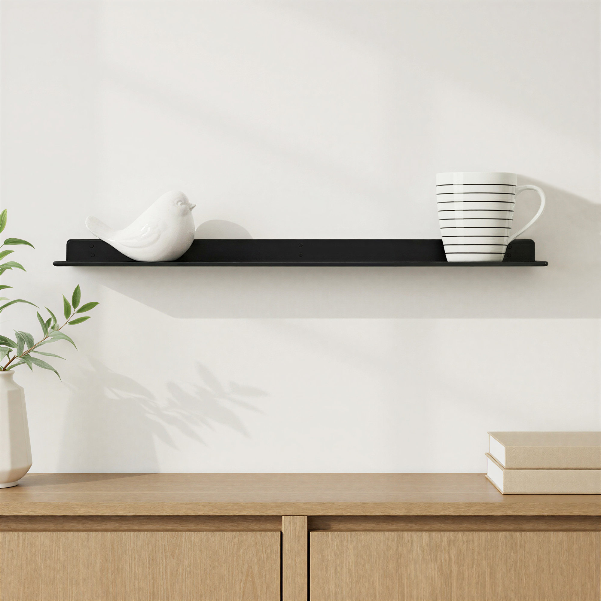Maja Metal Wall Mounted Floating Display Shelf, 2" H x 36" W x 6" D, Black