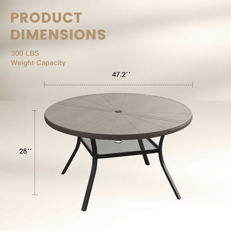 4-Person Aluminum Round Patio Dining Table, Brush Wood Gray, 28" H x 40.6" L x 40.6" W