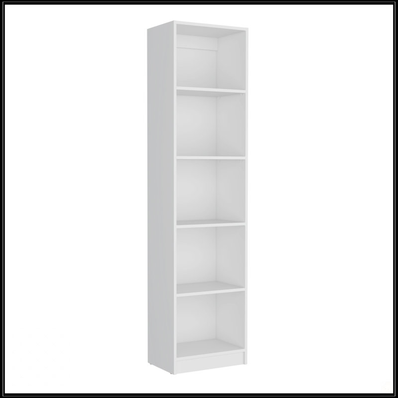 5-Shelf Slim Bookcase, White