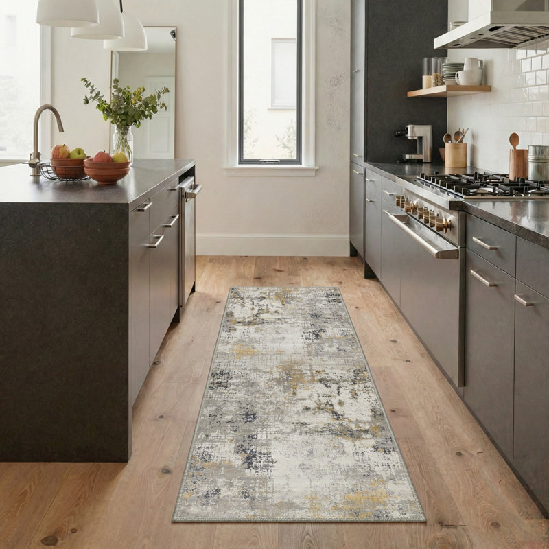 Mignone Artisan Abstract Splatter Machine Washable Gilded Slate Indoor Area Rug With Non-Slip Backing, Runner 2'3" x 6'