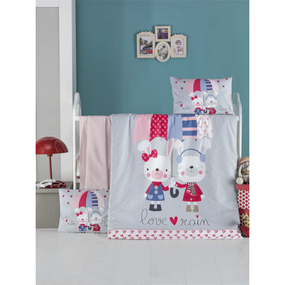 Ensemble de housse de couette douce pour bébé 100% coton Ranforce, taille simple (39,4 x 59,1 pouces) | Comprend une housse de couette, un drap plat et 2 taies d'oreiller | 145 fils, fermeture à boutons et enveloppes, lavable à la machine, blanc, bleu