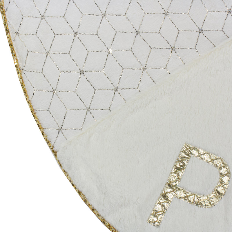 48" Cream and Gold Faux Fur Peace Reindeer Christmas Tree Skirt