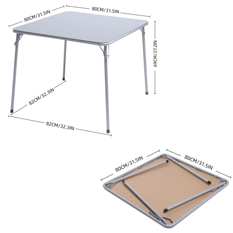 Table de salle à manger pliable de 31,5 po, pliable pour un rangement facile, pieds pliables pour économiser de l'espace à l'intérieur et à l'extérieur sans assemblage, gris