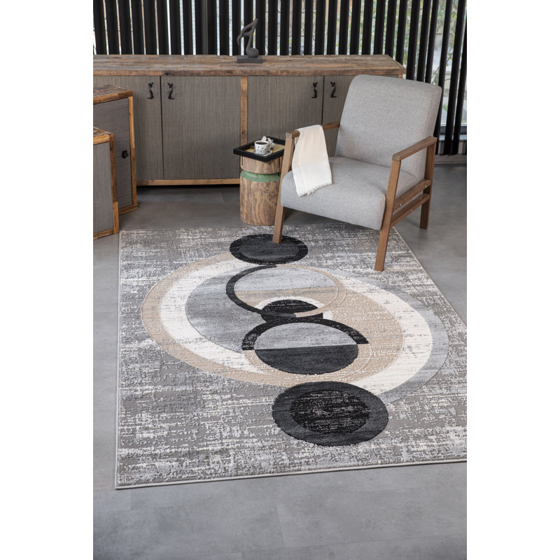 Tapis à motif géométrique transitionnel de la collection Odena, Rectangulaire 2 pi x 3 pi