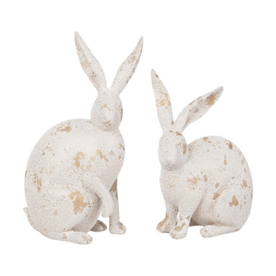  Ensemble de 2 lapins en résine or blanc Pâques