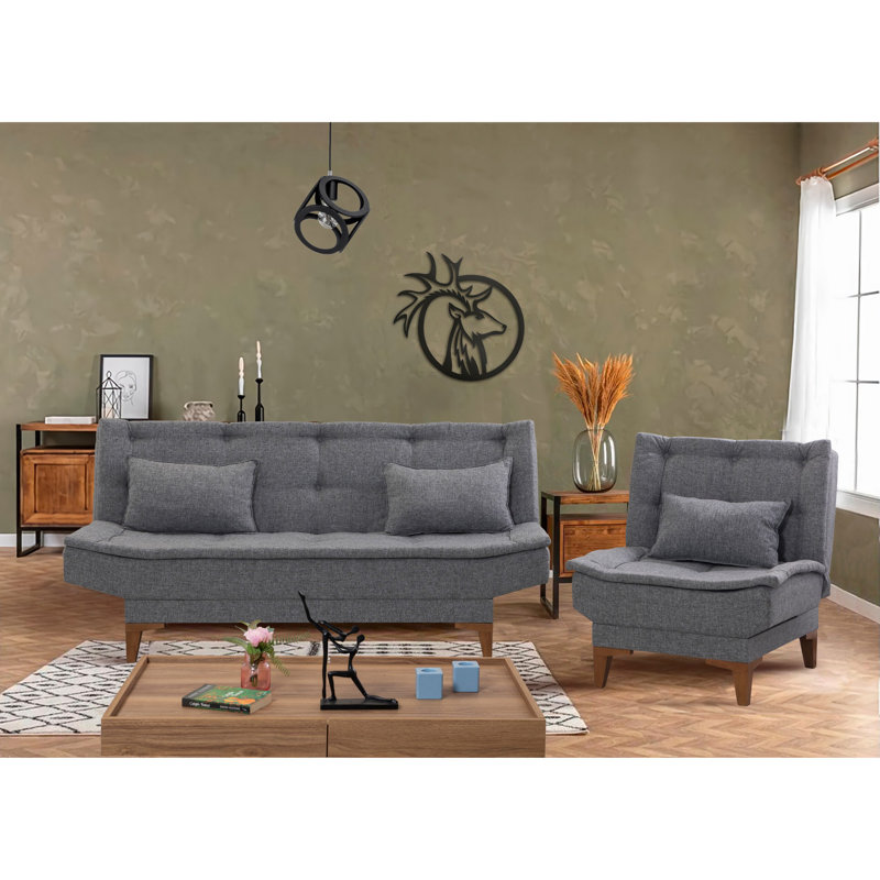 Ensemble de salon avec canapé-lit 2 pièces, Acrylique gris foncé