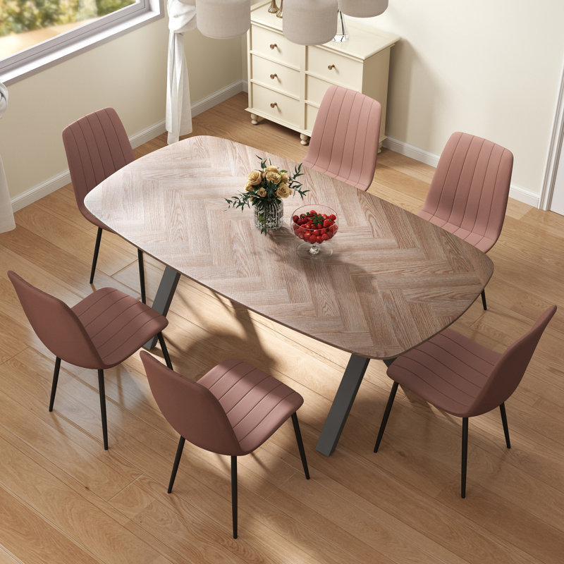 Ensemble de table de salle à manger rectangulaire 71 po, Noir, noir, noir, noir, 7