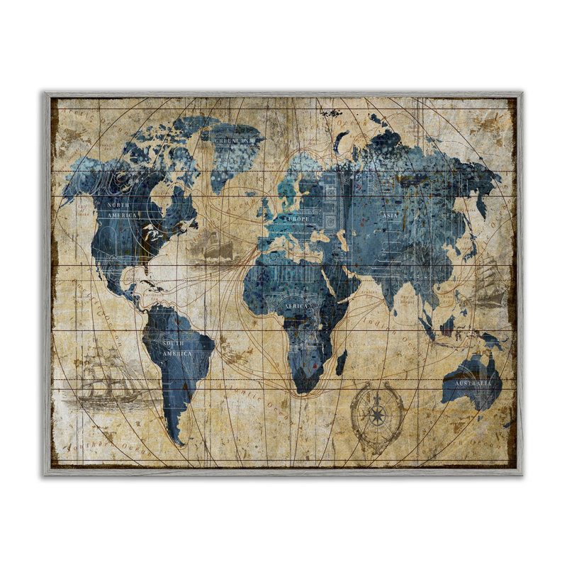 Carte du monde abstraite par Art Licensing Studio - impression, H 16 po x l 20 po, Estampe numérique Farmhouse