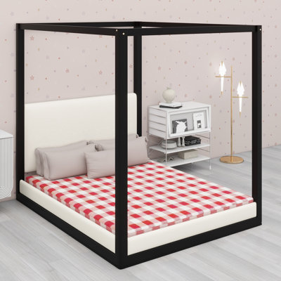 Élégante base de lit à baldaquin avec tête de lit rembourrée pour une chambre luxueuse