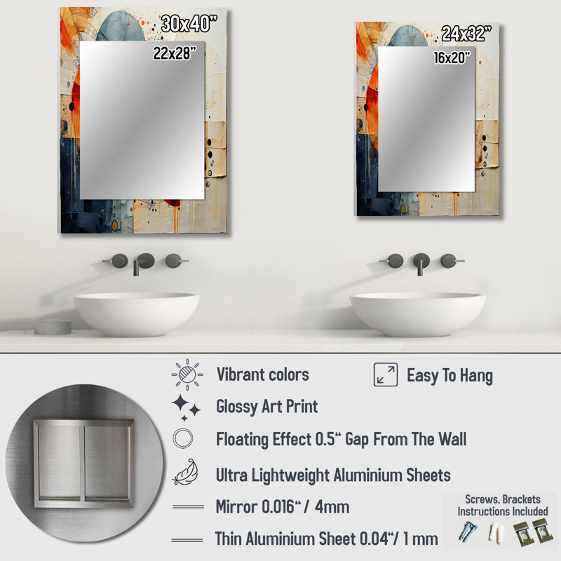 Mixed Media - Abstract Spirals Unique Mirror, Teal Large Wall Mirror, Printed Metal Art, 32" x 24"