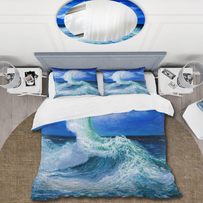 Vagues déferlantes pendant la marée sauvage - Ensemble de housse de couette nautique et côtier - Polyester en microfibre