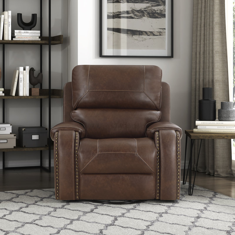 Fauteuil inclinable et pivotant traditionnel de 40,5 po Xenja, Similicuir brun