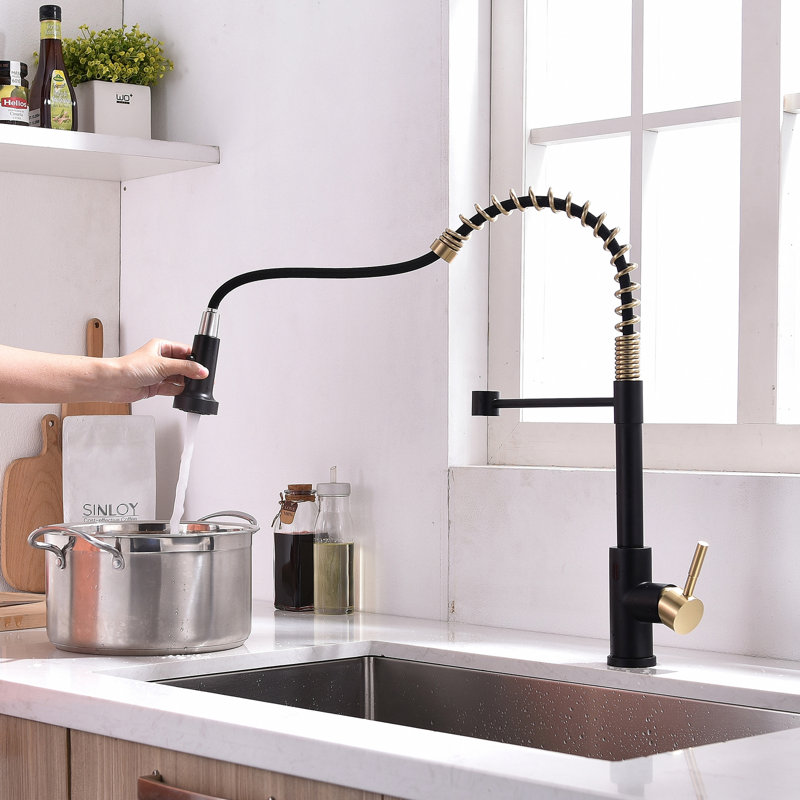 Fapully Pull Down Touchless Kitchen Faucet, Matte Black/Gold