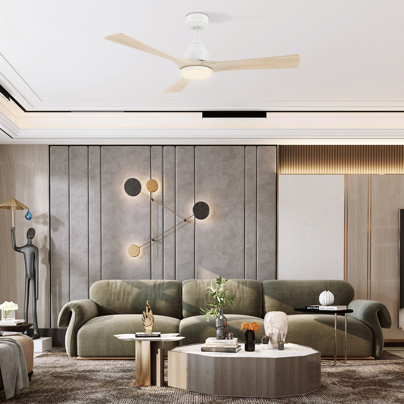 3 - Blade LED Smart Standard Ceiling Fan with Remote Control and Light Kit Included., White, 52