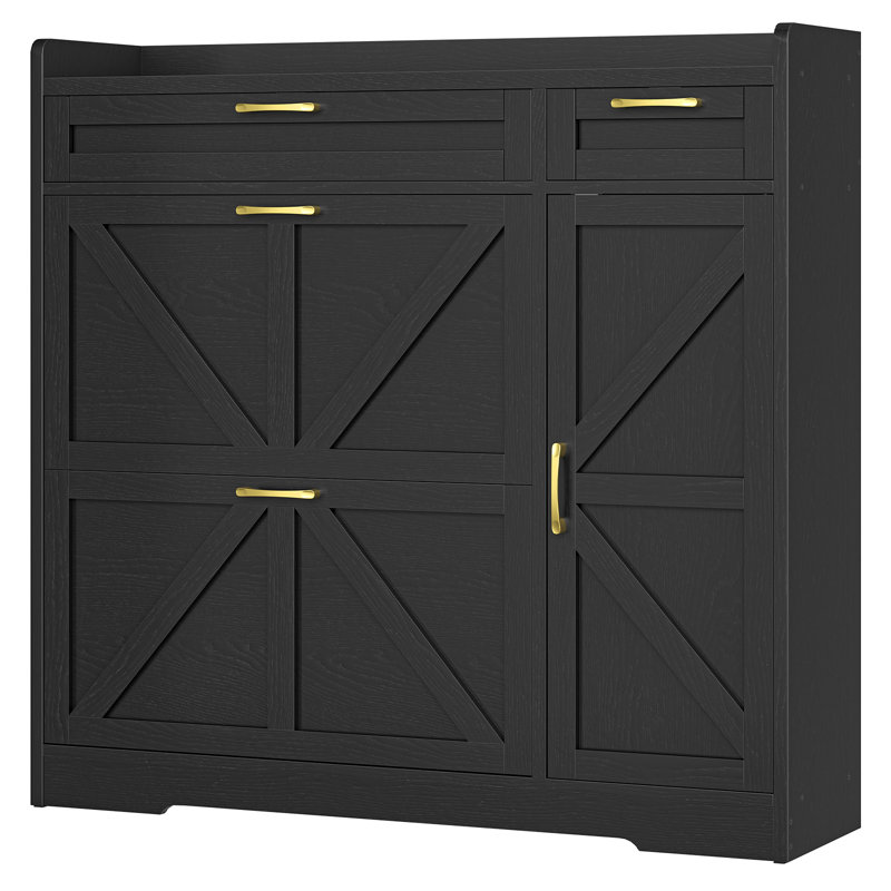 Armoire de rangement pour chaussures 20 paires avec 2 tiroirs rabattables et tablettes réglables, Noir